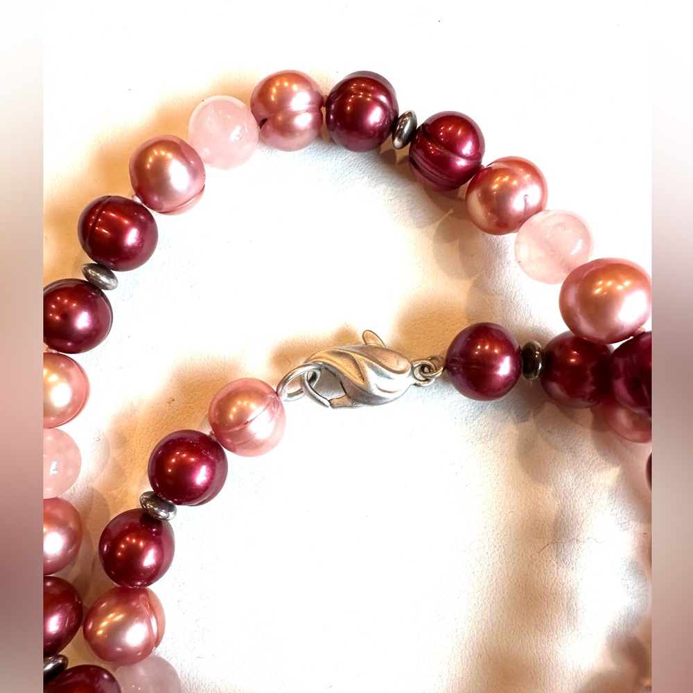 Honora Shades of Rose & Pinks Pearl Necklace with Rose Quartz gemstone beads 18”